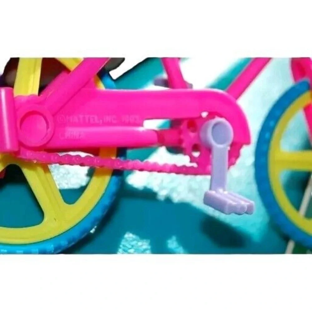 Vtg 1993‎ Barbie Bike Pink Yellow Blue 2 wheel tassels kickstand Mattel EUC